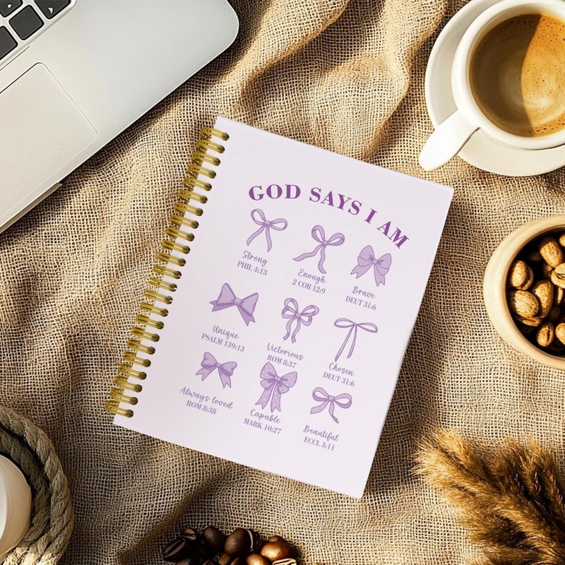 THDSE Bible Journal for Women, Christian Prayer Journal Pureple Notebook Gifts for Teen Girls Kids Women, Back To School Bible Study Supplies，Coquette Preppy Bows Cute Church Faith Journaling Hardcover Spiral Notebook 5.5 X 8.3 - Image 4